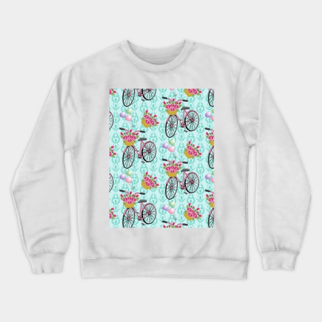 Floral Bicycle Pattern Crewneck Sweatshirt by Designoholic